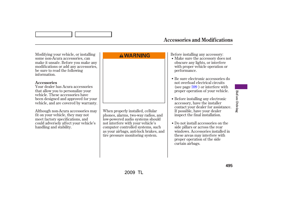 Accessories and modifications | Acura 2009 TL - Owner's Manual User Manual | Page 498 / 648