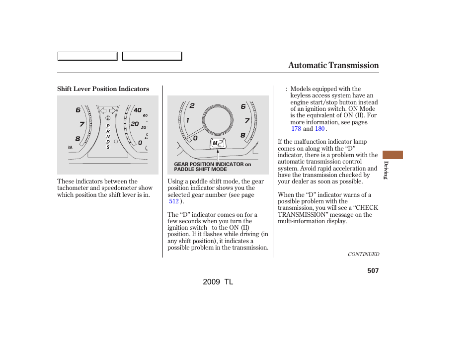 Automatic transmission | Acura 2009 TL - Owner's Manual User Manual | Page 510 / 648