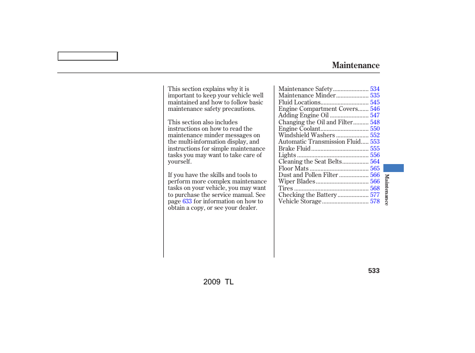 Maintenance | Acura 2009 TL - Owner's Manual User Manual | Page 536 / 648