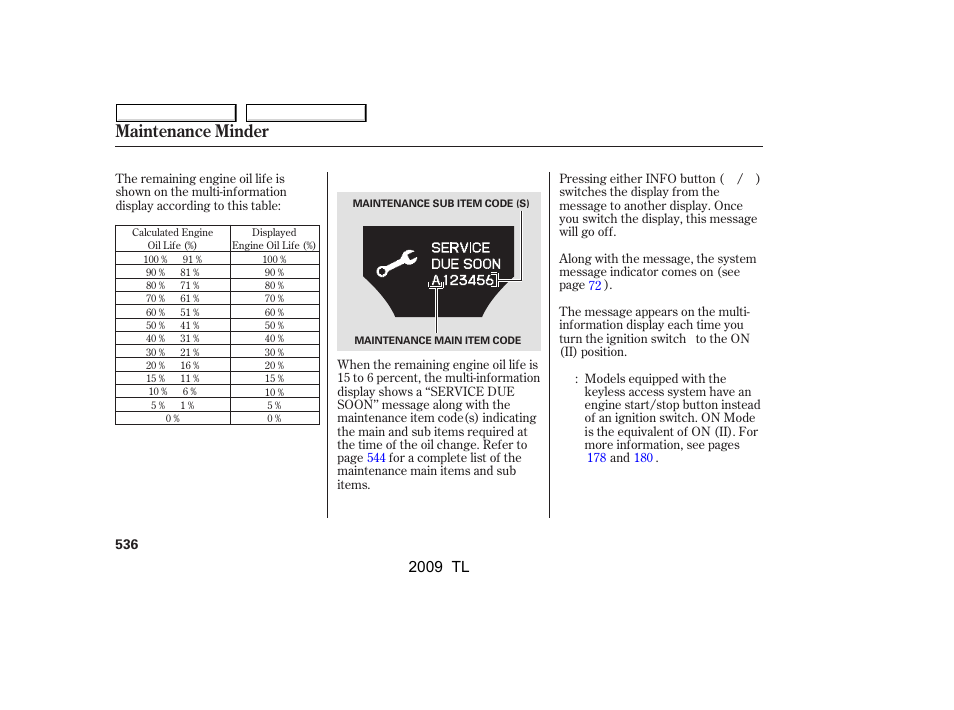 Maintenance minder, 2009 tl | Acura 2009 TL - Owner's Manual User Manual | Page 539 / 648