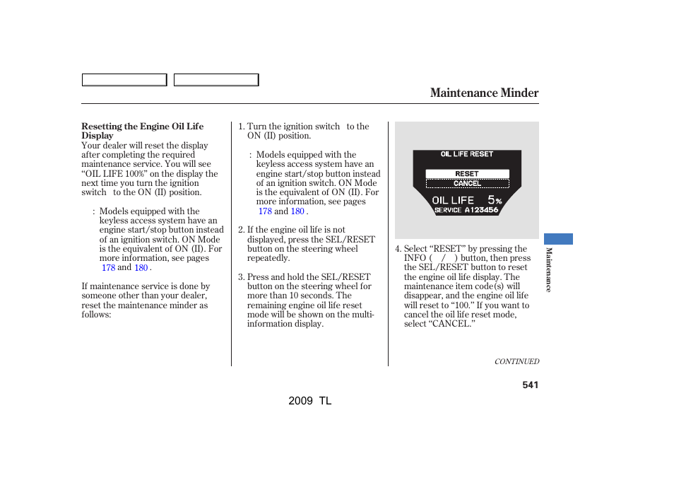 Maintenance minder | Acura 2009 TL - Owner's Manual User Manual | Page 544 / 648