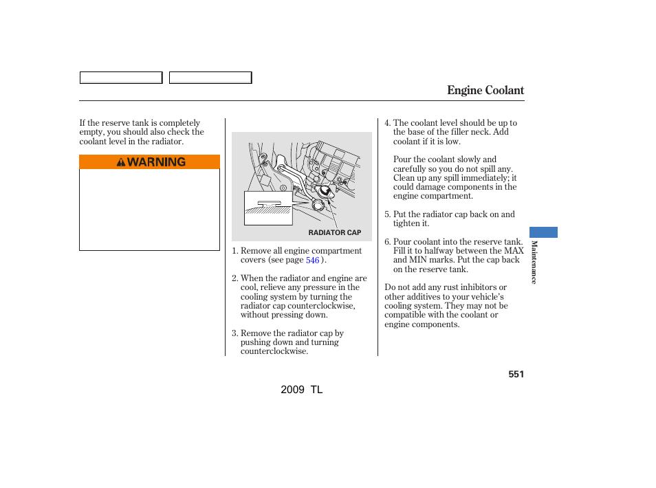 Engine coolant | Acura 2009 TL - Owner's Manual User Manual | Page 554 / 648