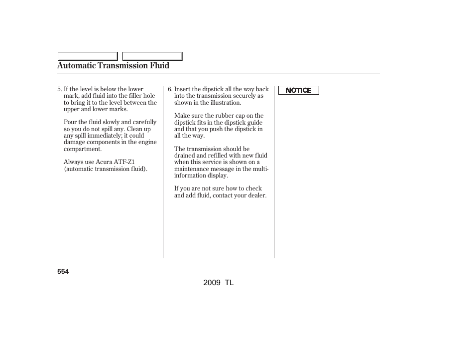 Automatic transmission fluid | Acura 2009 TL - Owner's Manual User Manual | Page 557 / 648