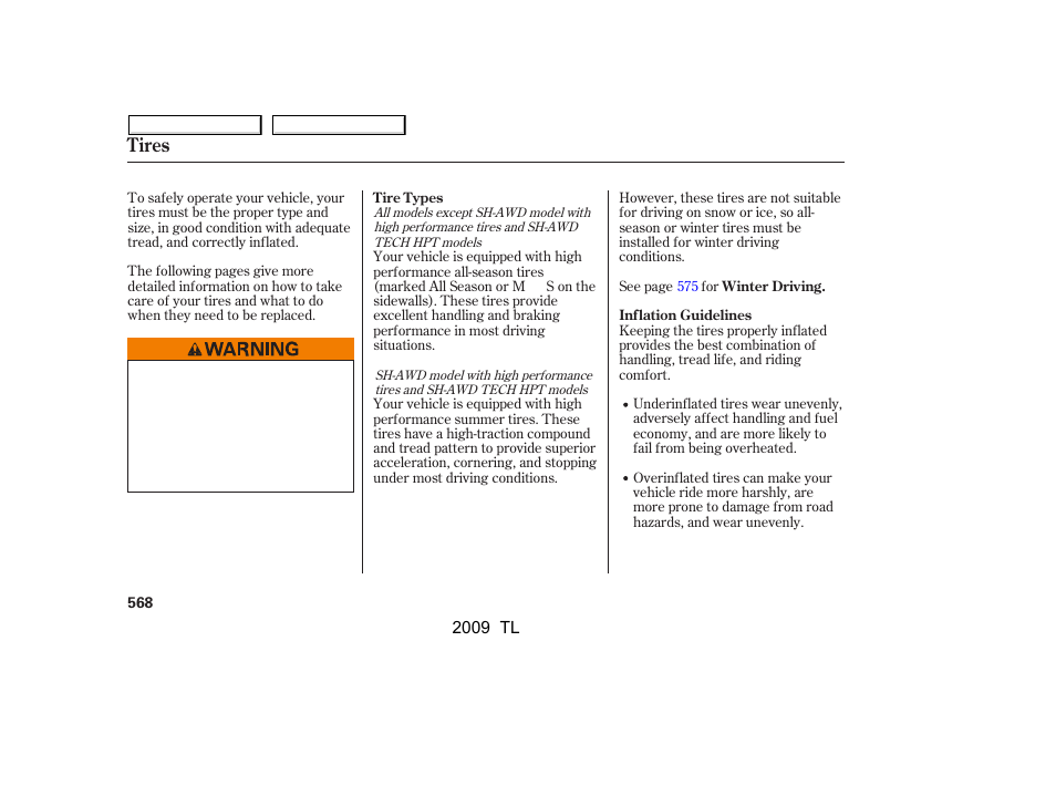 Tires | Acura 2009 TL - Owner's Manual User Manual | Page 571 / 648