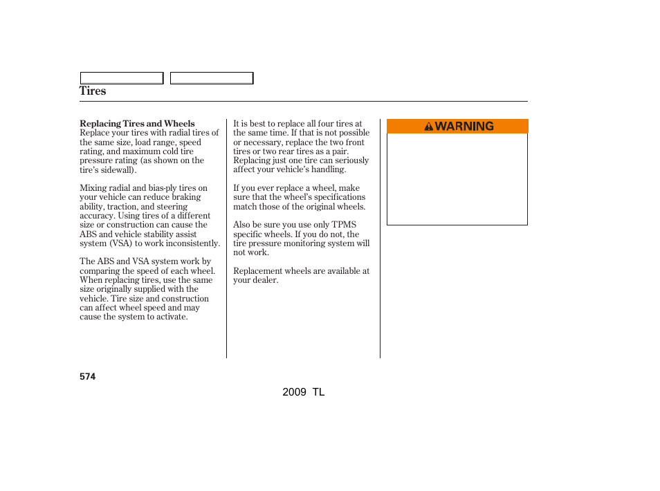 Tires | Acura 2009 TL - Owner's Manual User Manual | Page 577 / 648