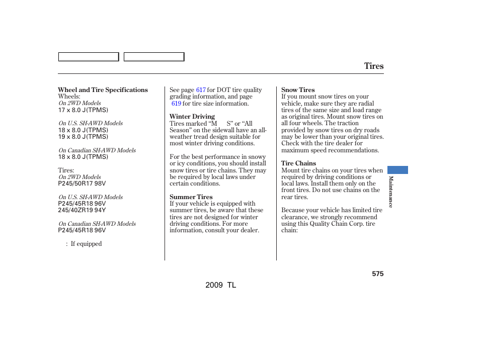 Tires | Acura 2009 TL - Owner's Manual User Manual | Page 578 / 648