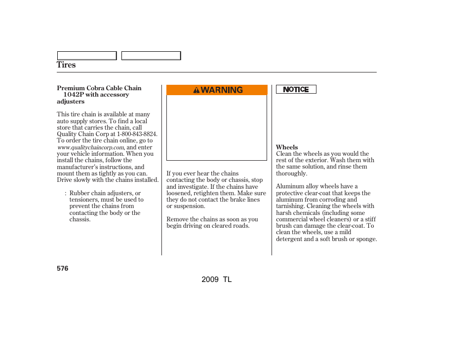 Tires | Acura 2009 TL - Owner's Manual User Manual | Page 579 / 648