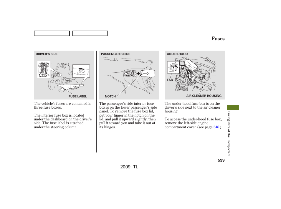 Fuses, 2009 tl | Acura 2009 TL - Owner's Manual User Manual | Page 602 / 648