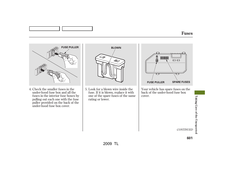 Fuses, 2009 tl | Acura 2009 TL - Owner's Manual User Manual | Page 604 / 648