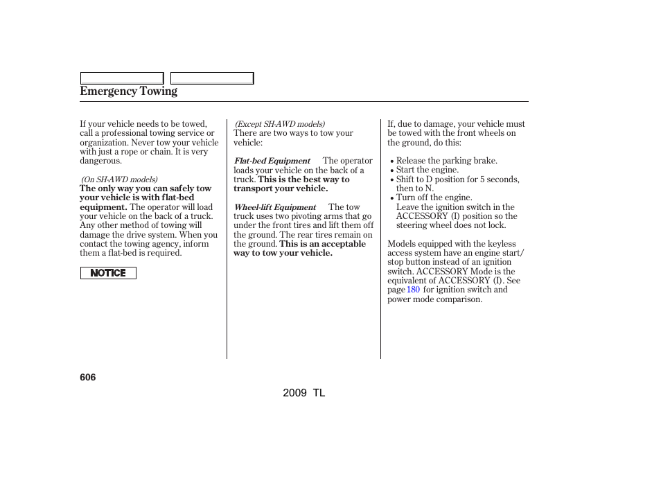 Emergency towing | Acura 2009 TL - Owner's Manual User Manual | Page 609 / 648