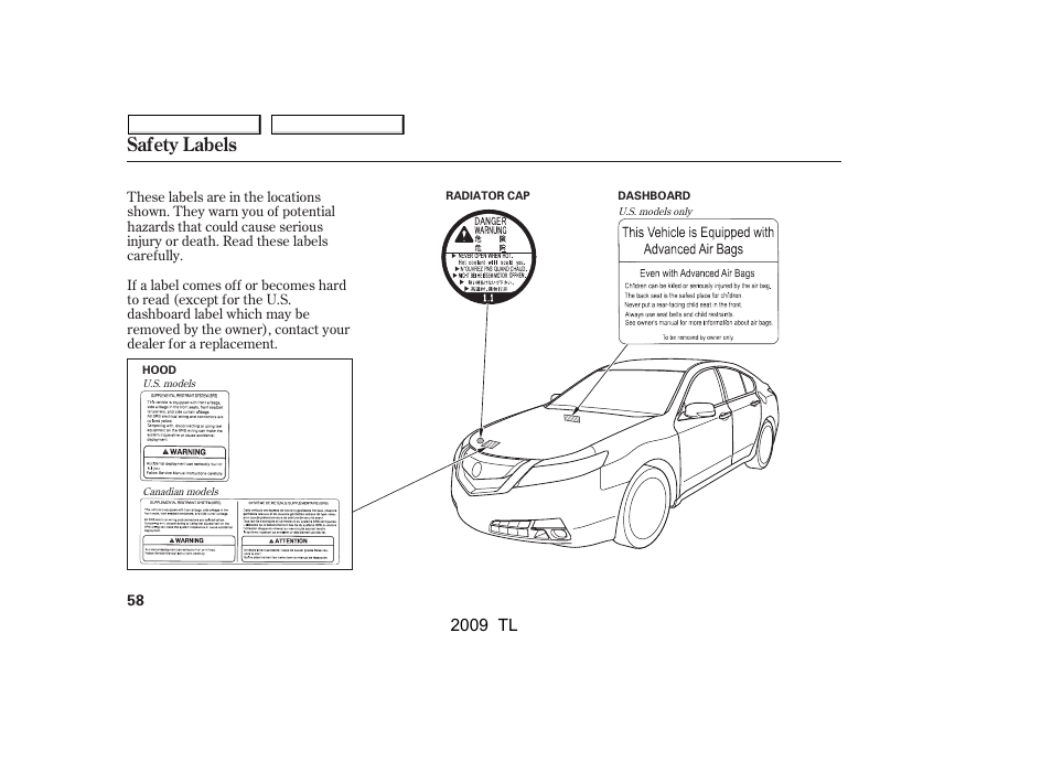 Safety labels, 2009 tl | Acura 2009 TL - Owner's Manual User Manual | Page 61 / 648