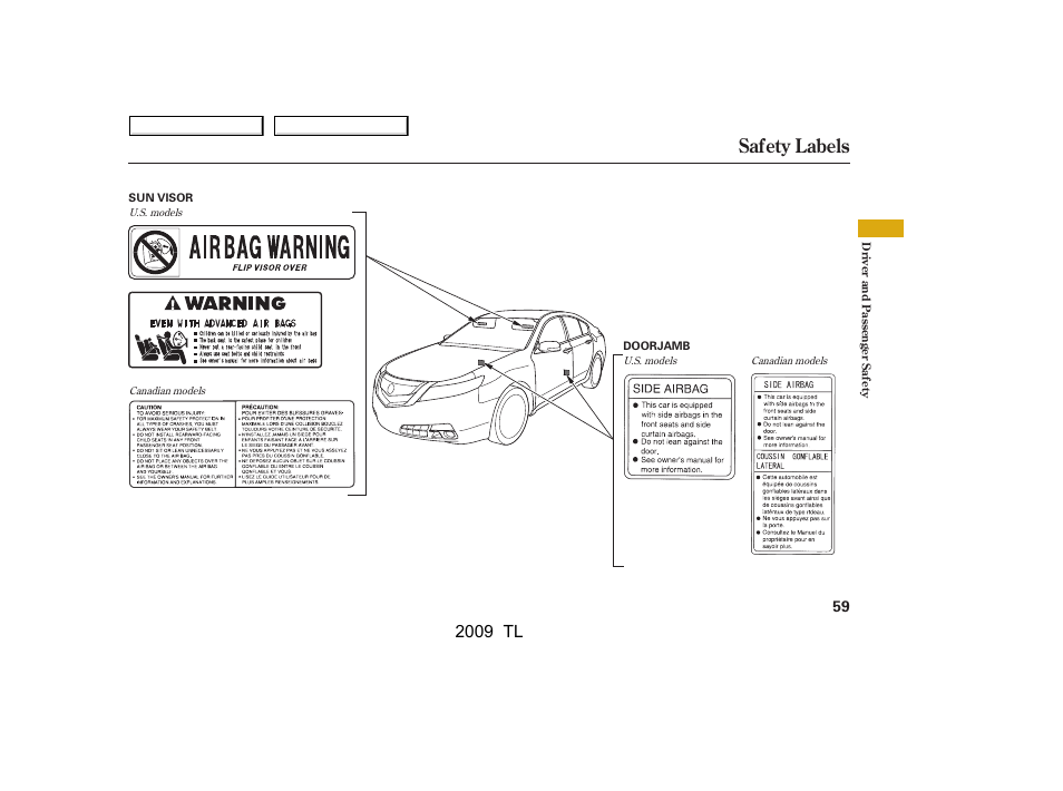 Safety labels, 2009 tl | Acura 2009 TL - Owner's Manual User Manual | Page 62 / 648
