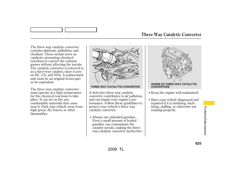 Three way catalytic converter, 2009 tl | Acura 2009 TL - Owner's Manual User Manual | Page 628 / 648
