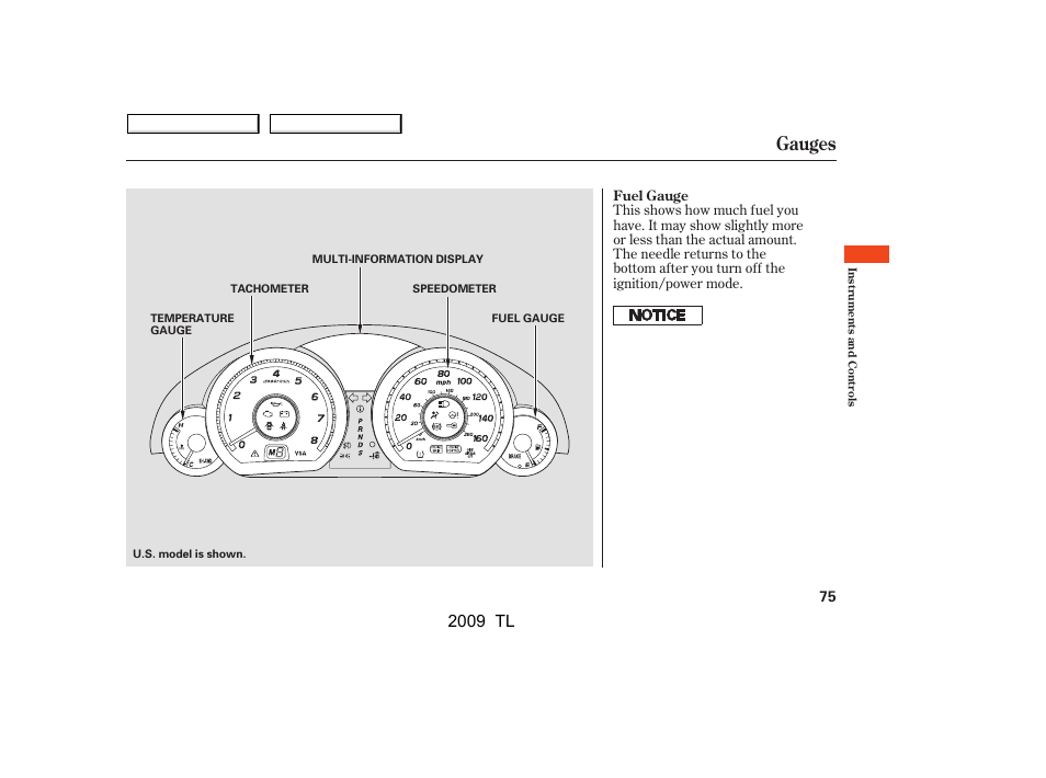 Gauges, 2009 tl | Acura 2009 TL - Owner's Manual User Manual | Page 78 / 648