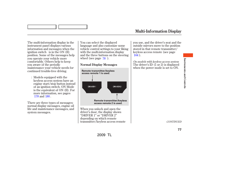 Multi-information display, 2009 tl | Acura 2009 TL - Owner's Manual User Manual | Page 80 / 648