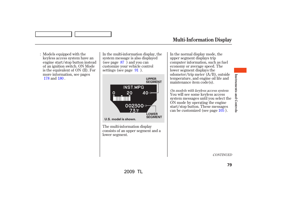 Multi-information display, 2009 tl | Acura 2009 TL - Owner's Manual User Manual | Page 82 / 648
