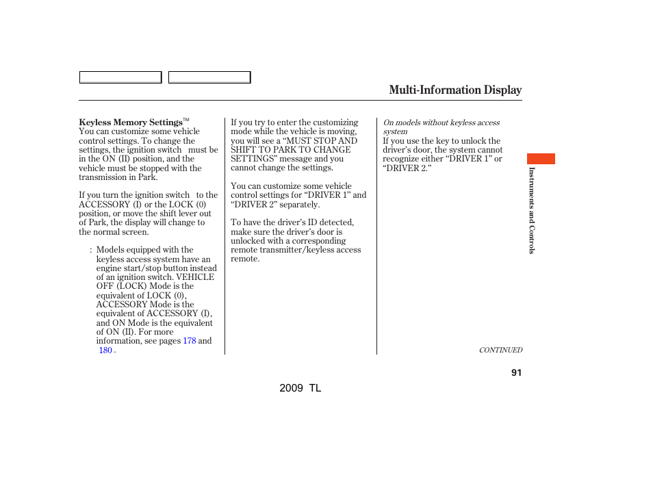 Multi-information display, 2009 tl | Acura 2009 TL - Owner's Manual User Manual | Page 94 / 648