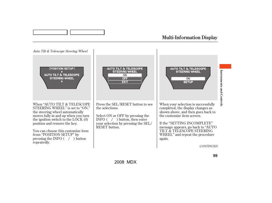 Multi-information display | Acura 2008 MDX - Owner's Manual User Manual | Page 103 / 489