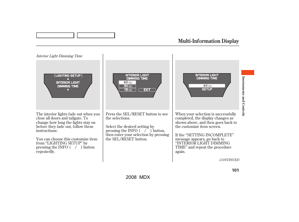 Multi-information display | Acura 2008 MDX - Owner's Manual User Manual | Page 105 / 489