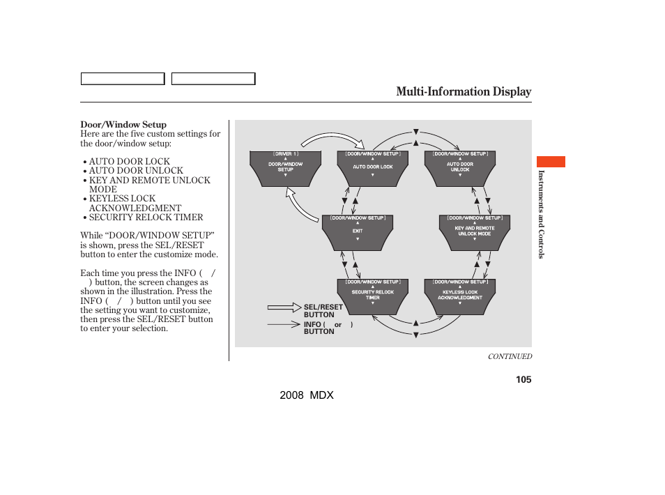 Multi-information display, 2008 mdx | Acura 2008 MDX - Owner's Manual User Manual | Page 109 / 489