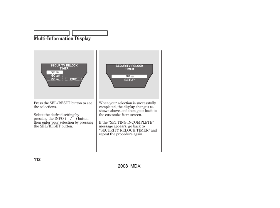 Multi-information display | Acura 2008 MDX - Owner's Manual User Manual | Page 116 / 489