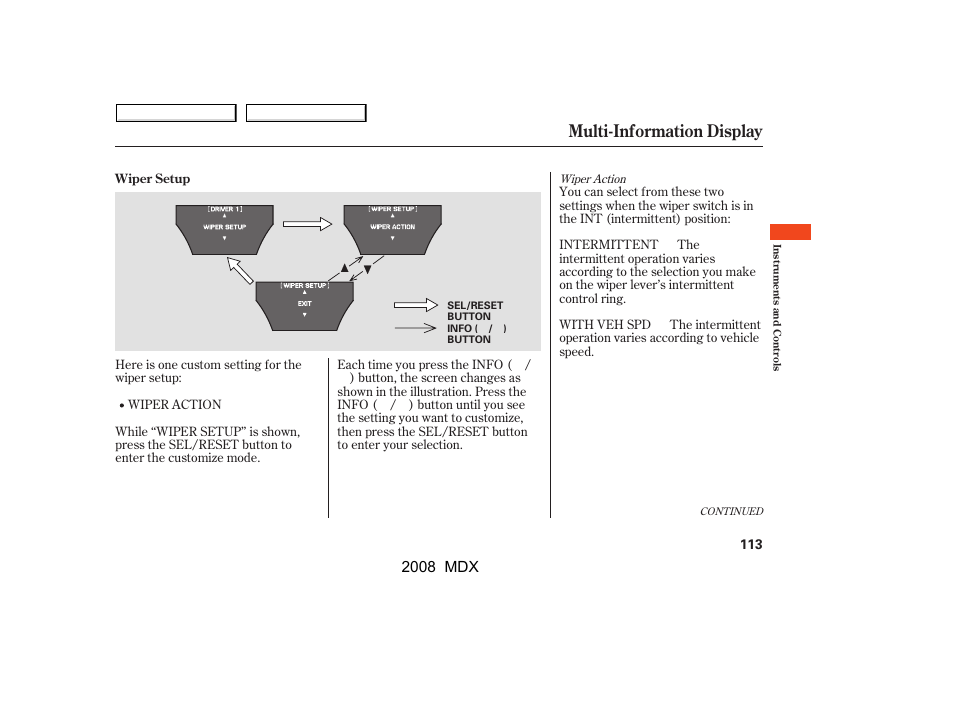 Multi-information display, 2008 mdx | Acura 2008 MDX - Owner's Manual User Manual | Page 117 / 489