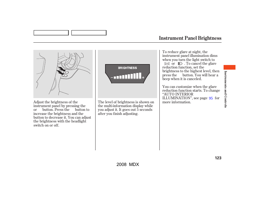 Instrument panel brightness | Acura 2008 MDX - Owner's Manual User Manual | Page 127 / 489