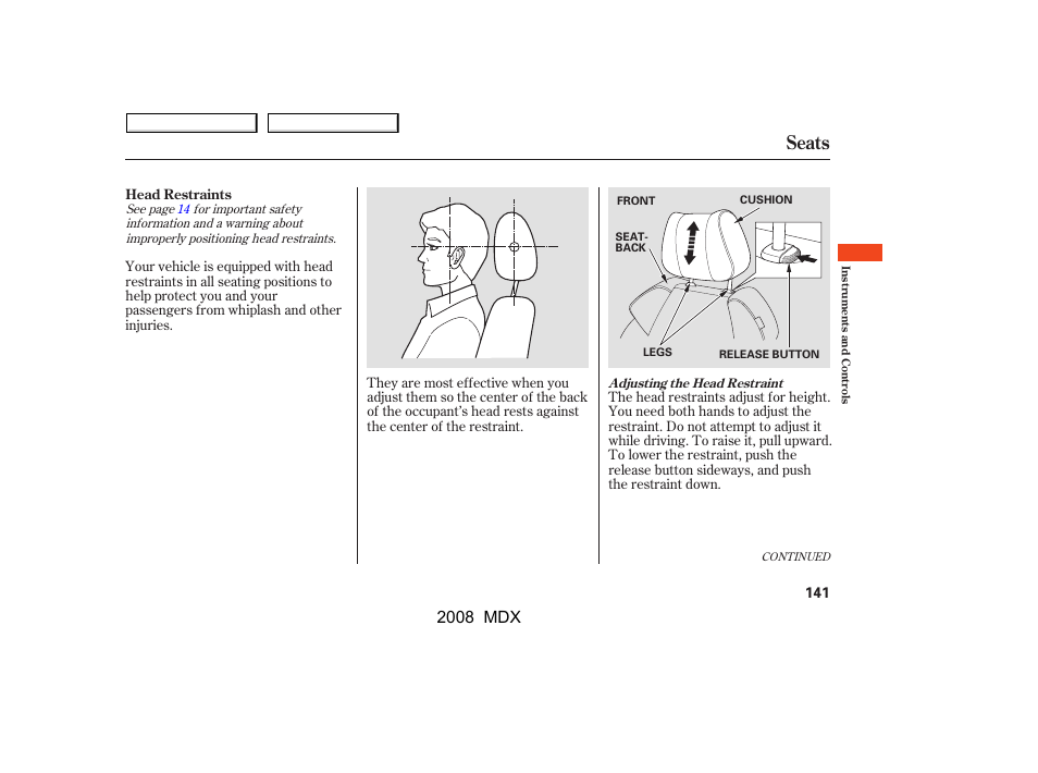 Seats, 2008 mdx | Acura 2008 MDX - Owner's Manual User Manual | Page 145 / 489