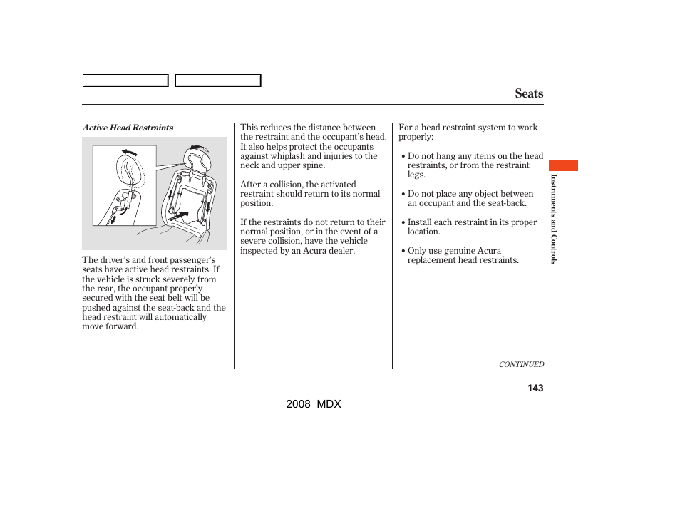 Seats | Acura 2008 MDX - Owner's Manual User Manual | Page 147 / 489