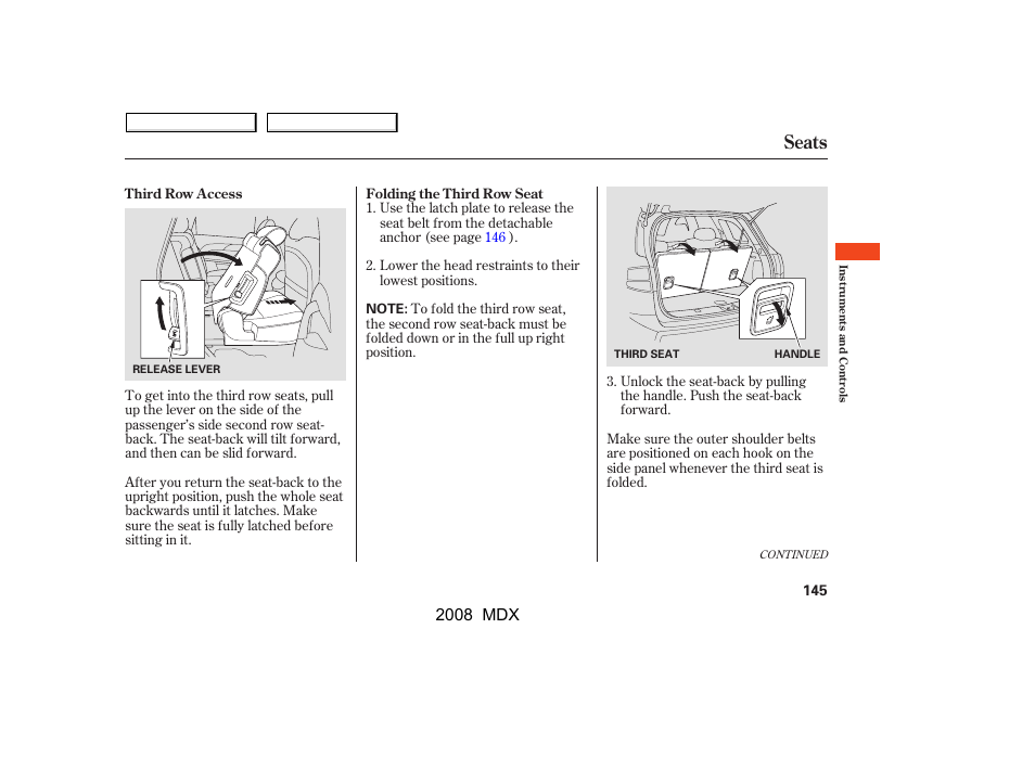 Seats | Acura 2008 MDX - Owner's Manual User Manual | Page 149 / 489