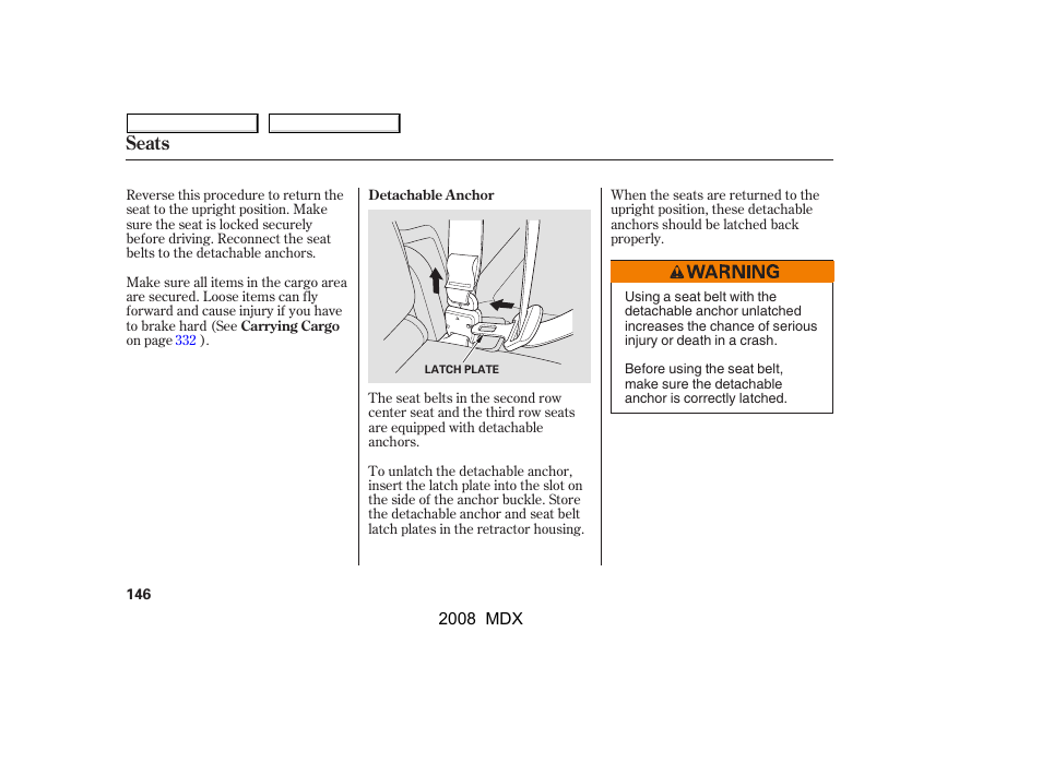 Seats | Acura 2008 MDX - Owner's Manual User Manual | Page 150 / 489