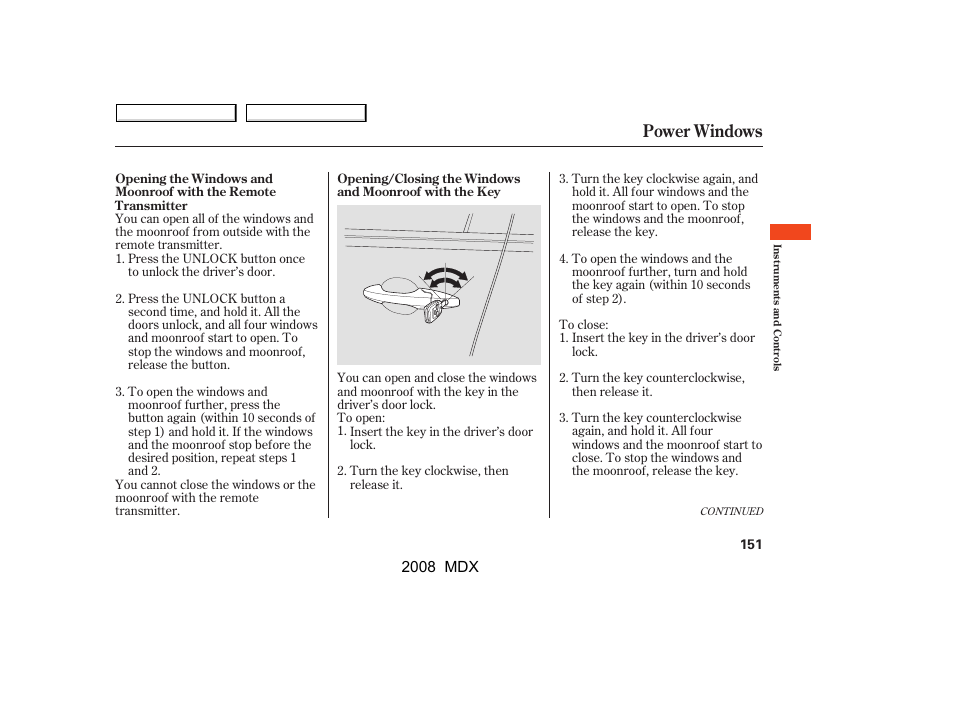 Power windows | Acura 2008 MDX - Owner's Manual User Manual | Page 155 / 489