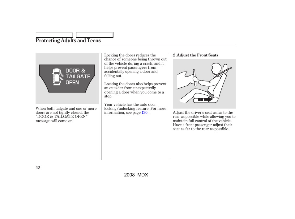 Protecting adults and teens | Acura 2008 MDX - Owner's Manual User Manual | Page 16 / 489