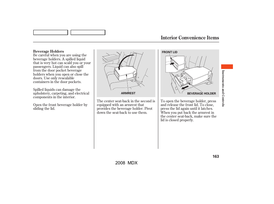 Interior convenience items | Acura 2008 MDX - Owner's Manual User Manual | Page 167 / 489