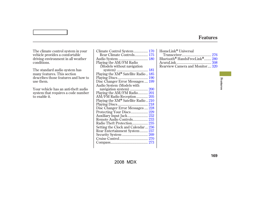 Features | Acura 2008 MDX - Owner's Manual User Manual | Page 173 / 489