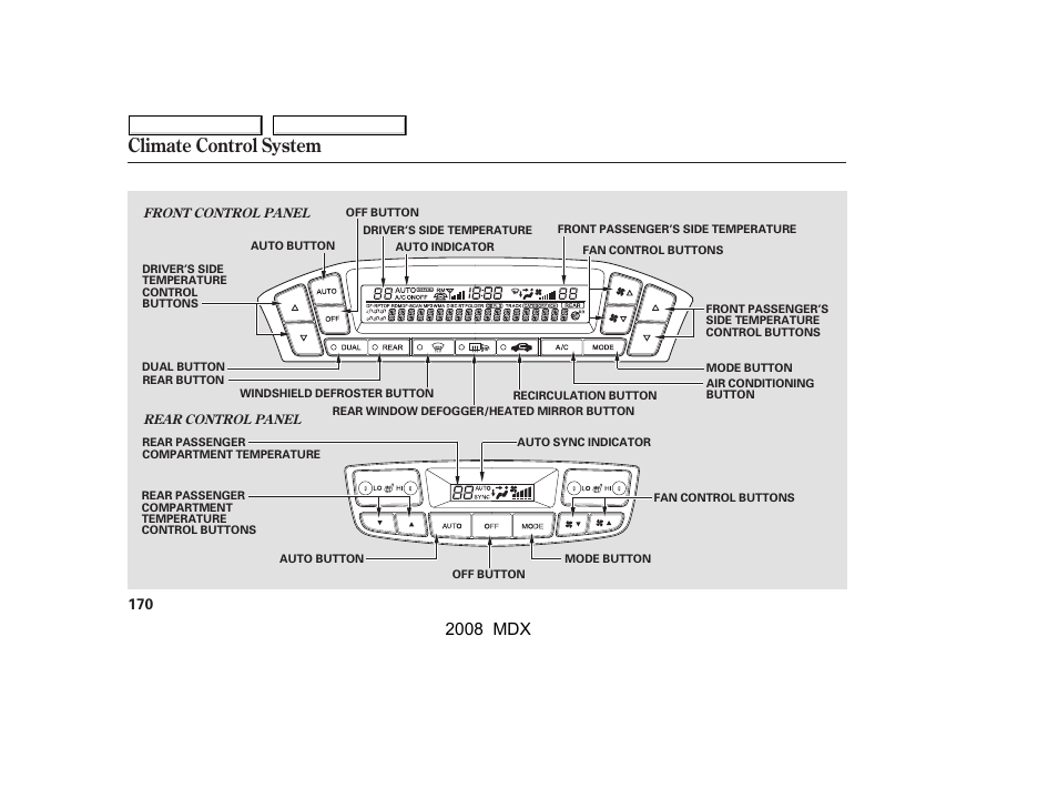 Climate control system, 2008 mdx | Acura 2008 MDX - Owner's Manual User Manual | Page 174 / 489