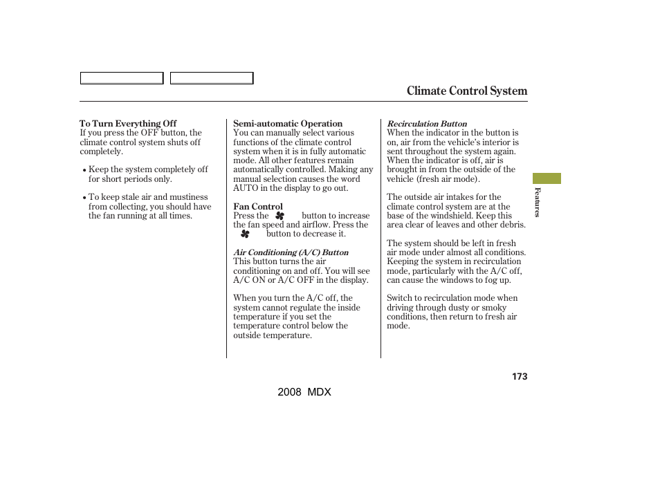 Climate control system | Acura 2008 MDX - Owner's Manual User Manual | Page 177 / 489