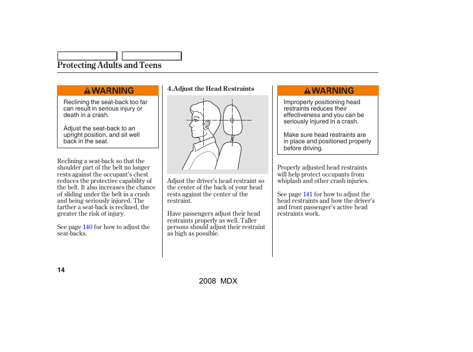 Protecting adults and teens | Acura 2008 MDX - Owner's Manual User Manual | Page 18 / 489