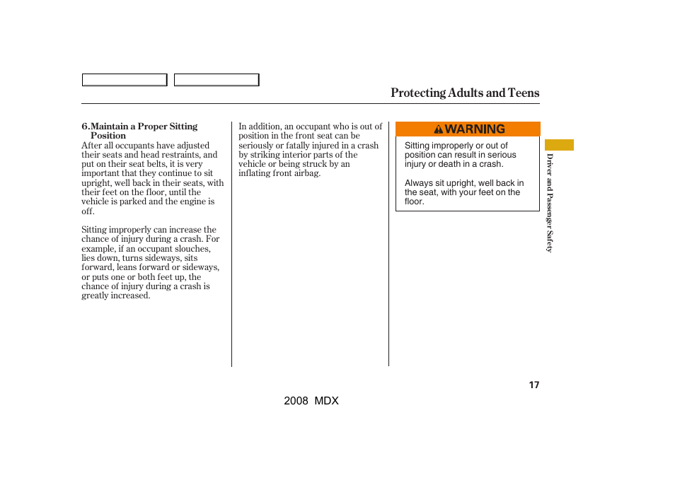 Protecting adults and teens | Acura 2008 MDX - Owner's Manual User Manual | Page 21 / 489