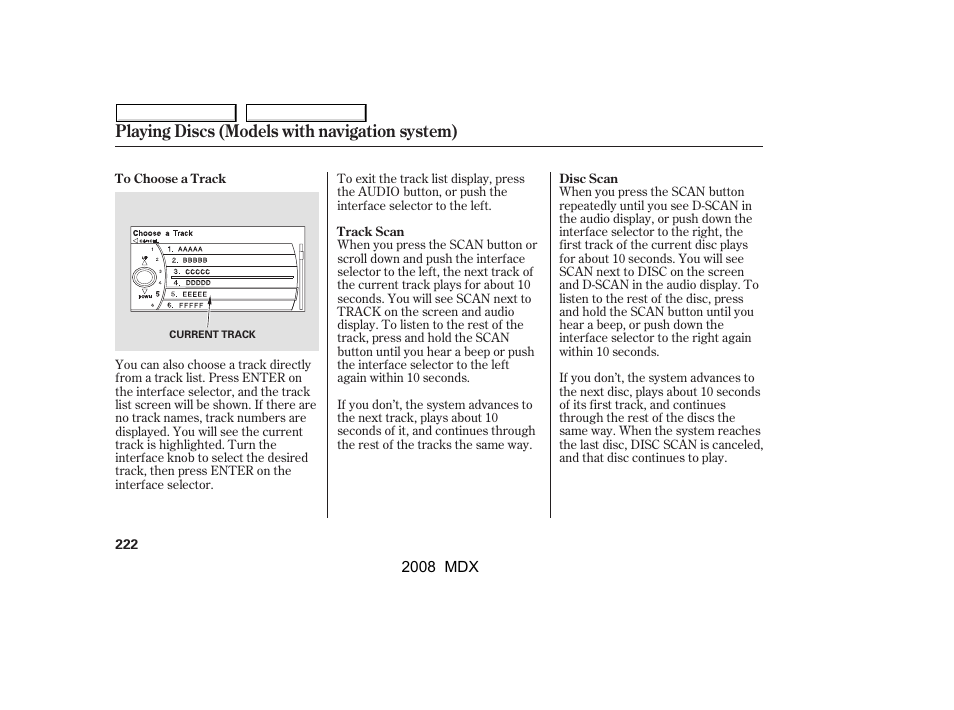 Playing discs (models with navigation system) | Acura 2008 MDX - Owner's Manual User Manual | Page 226 / 489