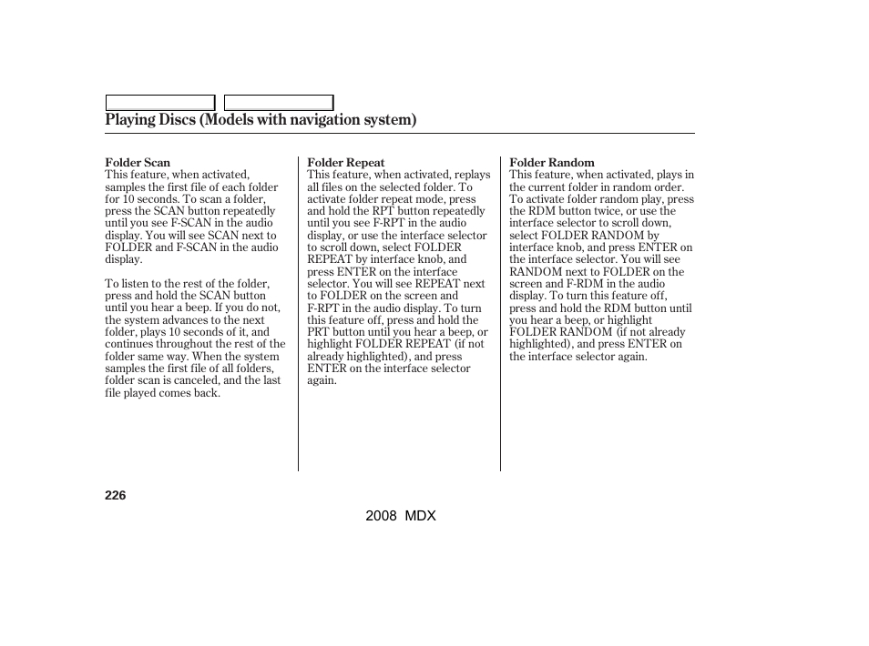 Playing discs (models with navigation system) | Acura 2008 MDX - Owner's Manual User Manual | Page 230 / 489