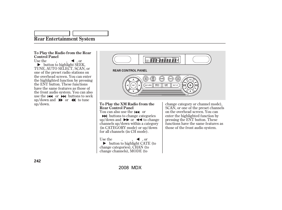Rear entertainment system | Acura 2008 MDX - Owner's Manual User Manual | Page 246 / 489