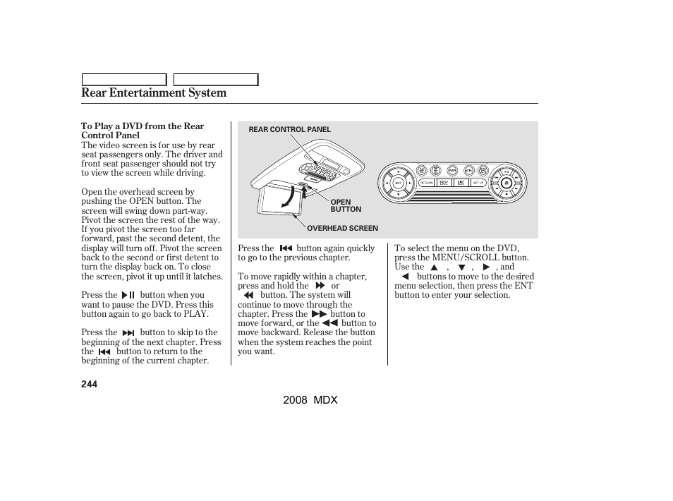 Rear entertainment system | Acura 2008 MDX - Owner's Manual User Manual | Page 248 / 489