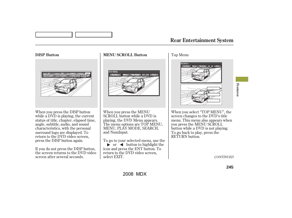 Rear entertainment system | Acura 2008 MDX - Owner's Manual User Manual | Page 249 / 489