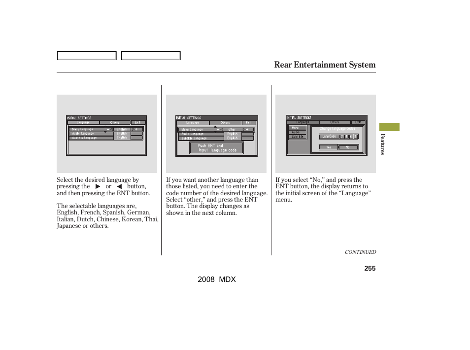 Rear entertainment system | Acura 2008 MDX - Owner's Manual User Manual | Page 259 / 489