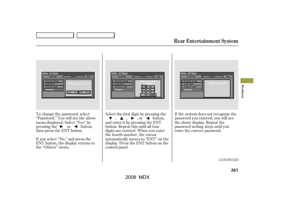 Rear entertainment system | Acura 2008 MDX - Owner's Manual User Manual | Page 265 / 489