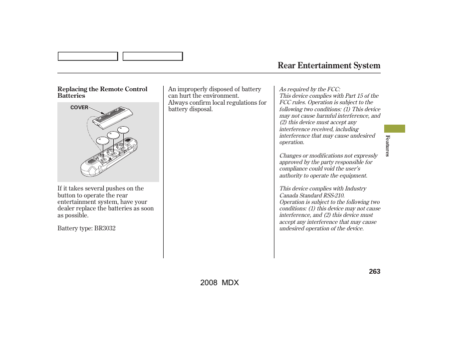 Rear entertainment system, 2008 mdx | Acura 2008 MDX - Owner's Manual User Manual | Page 267 / 489