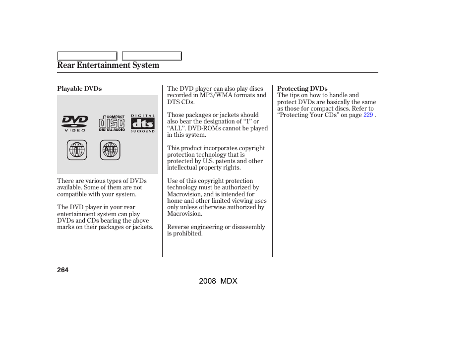 Rear entertainment system | Acura 2008 MDX - Owner's Manual User Manual | Page 268 / 489