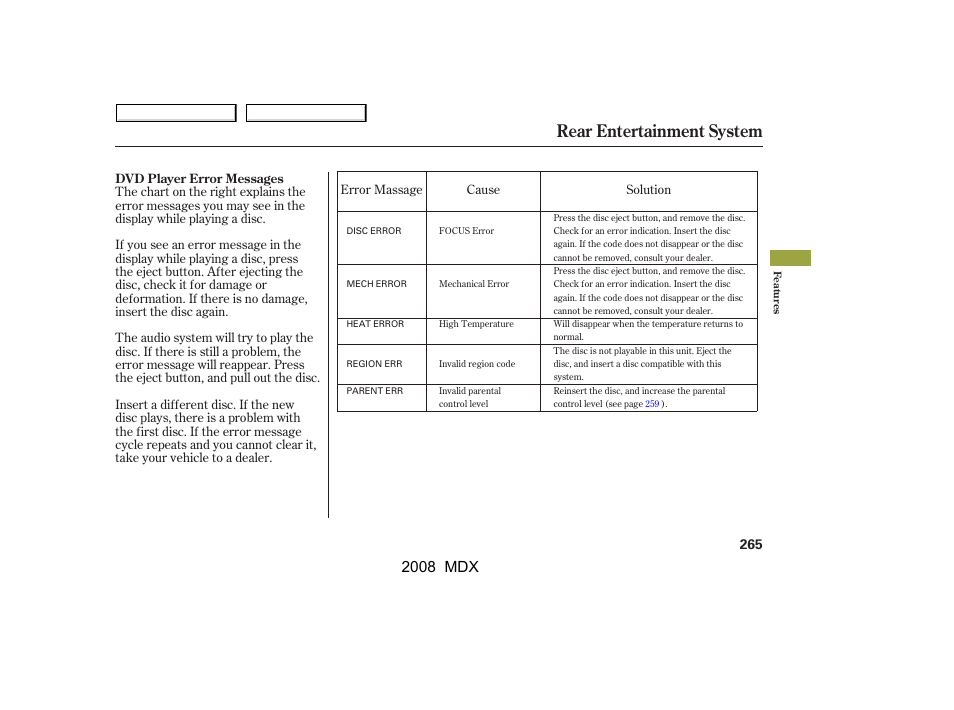 Rear entertainment system, 2008 mdx | Acura 2008 MDX - Owner's Manual User Manual | Page 269 / 489