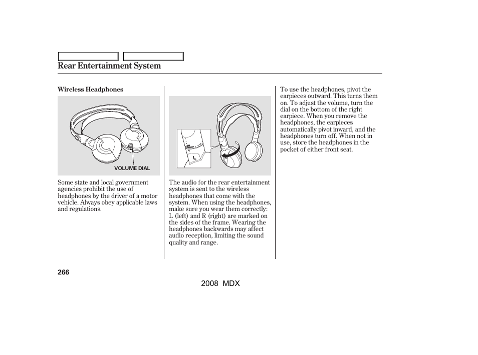 Rear entertainment system | Acura 2008 MDX - Owner's Manual User Manual | Page 270 / 489